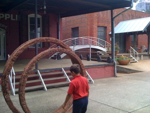 Front entrance of office with the River Reel proto type for the North Carolina Art Museum